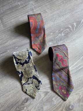 Polo Ralph Lauren 3 Paisley Silk Tie Lot Multicolor Red USA Made